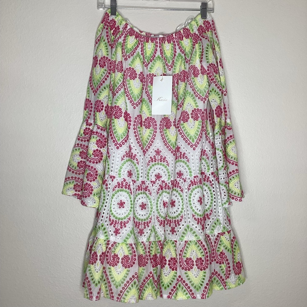 Kasia Eyelet Dress Bell Sleeves Resort Wear from Greece NWT Sm